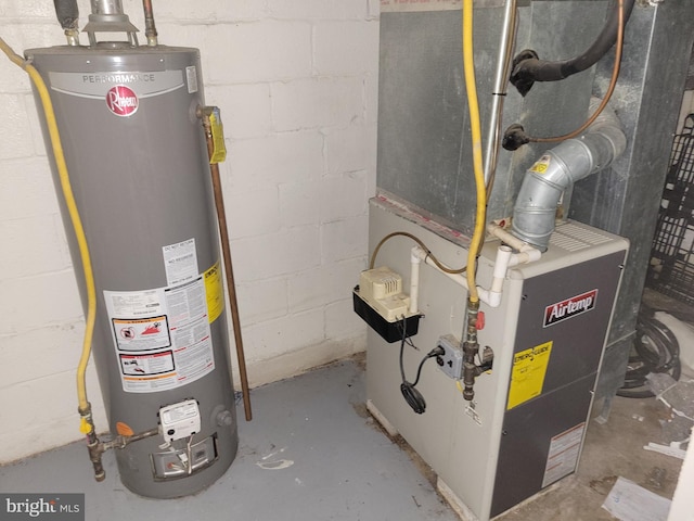 utilities featuring water heater and heating unit