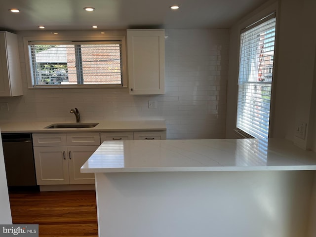 kitchen featuring sink, plenty of natural light, hardwood / wood-style floors, and black dishwasher