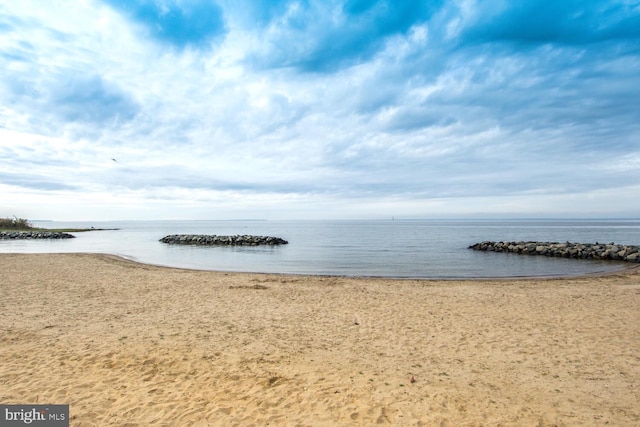 view of water feature with a view of the beach