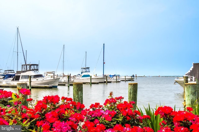 view of dock featuring a water view