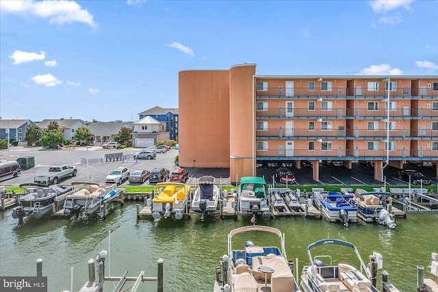 dock area with a water view