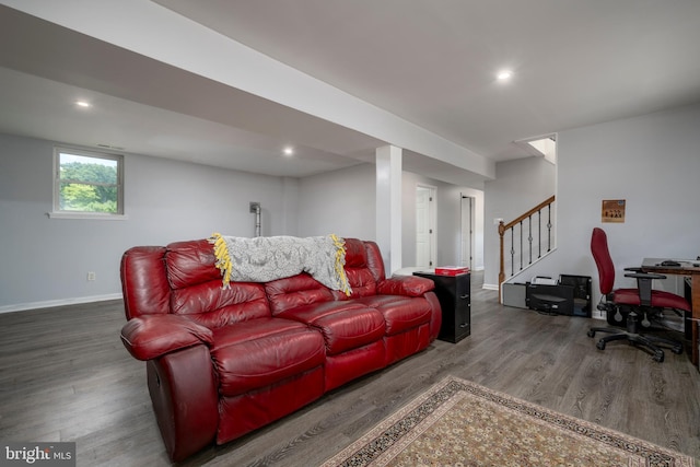 living room with hardwood / wood-style flooring