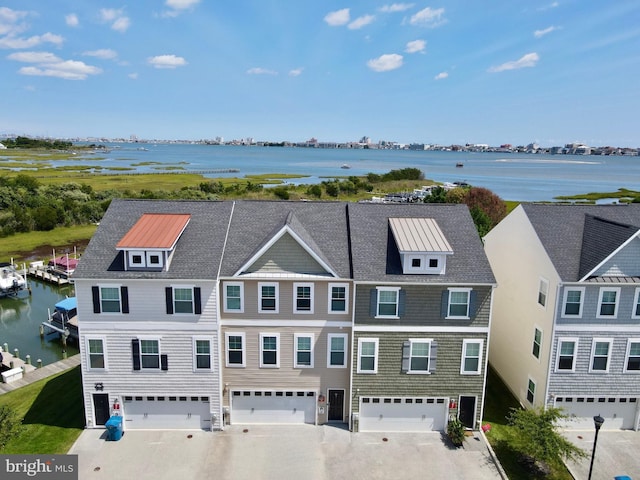 bird's eye view featuring a water view