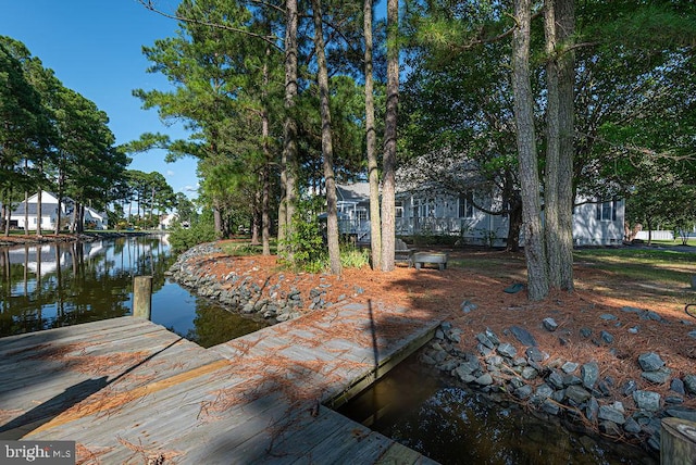 dock area featuring a water view