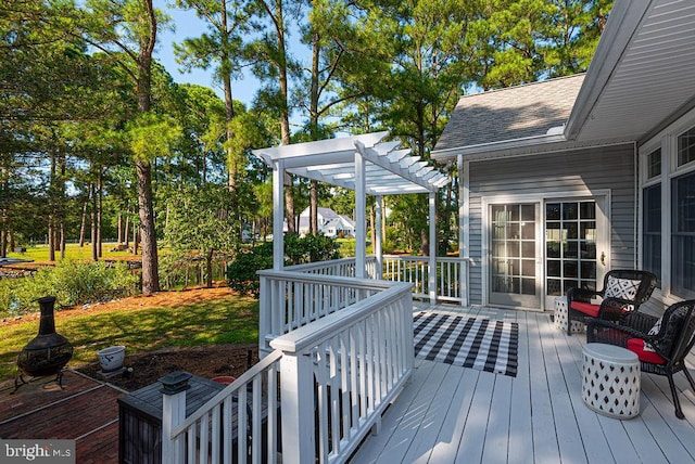 deck featuring a pergola