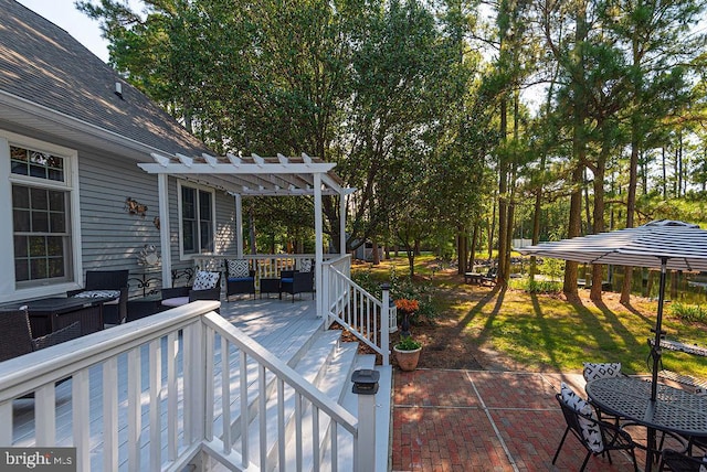 wooden terrace featuring a pergola