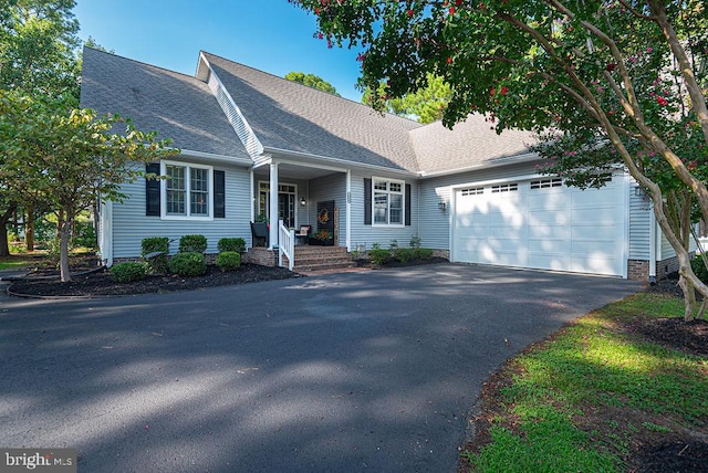 view of front facade featuring a garage, aphalt driveway, and roof with shingles