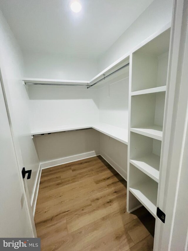 walk in closet with wood finished floors