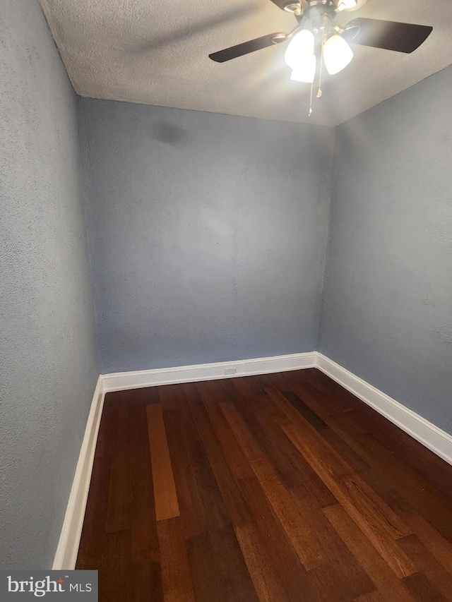 unfurnished room with hardwood / wood-style flooring, a textured ceiling, and ceiling fan