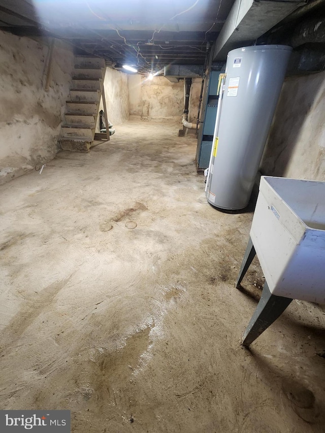 basement with water heater