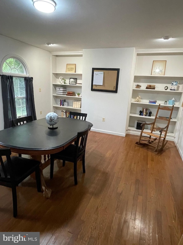 dining area featuring built in features and hardwood / wood-style floors