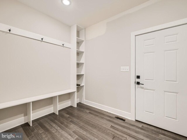 mudroom with dark wood-type flooring