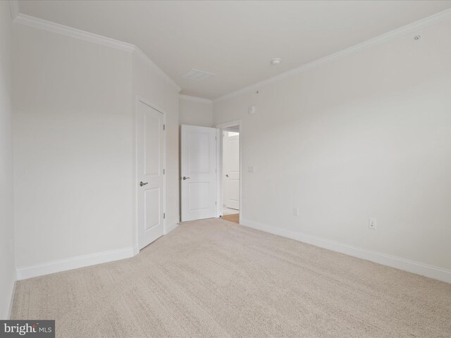 carpeted spare room featuring ornamental molding