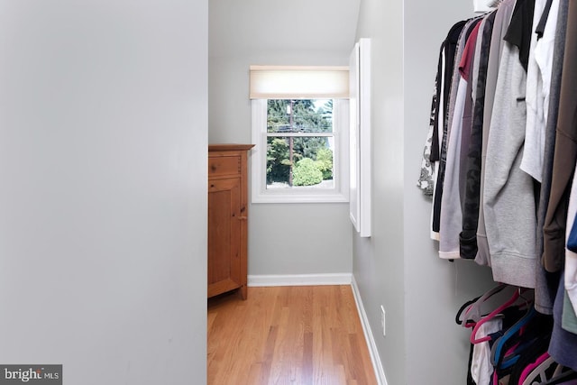 walk in closet with light wood-style floors