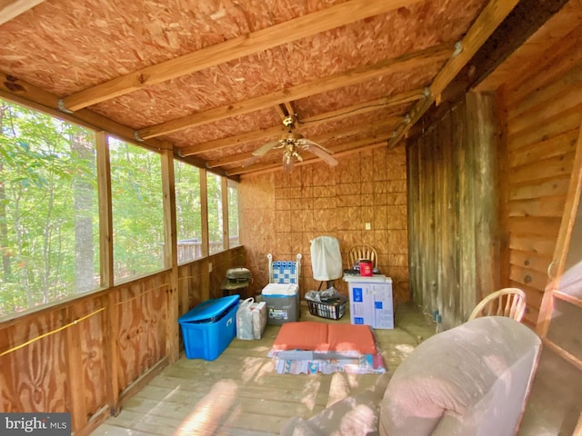 storage room with ceiling fan