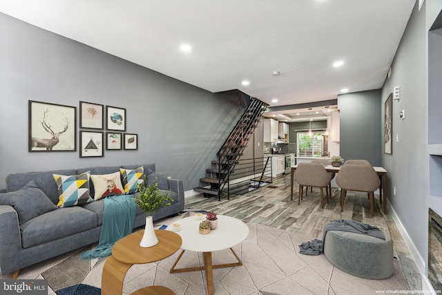 living room with light hardwood / wood-style floors