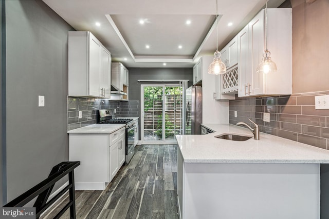 kitchen featuring white cabinets, stainless steel appliances, sink, and dark hardwood / wood-style flooring