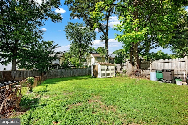 view of yard with a storage shed