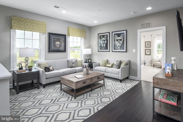 living room with light wood-type flooring