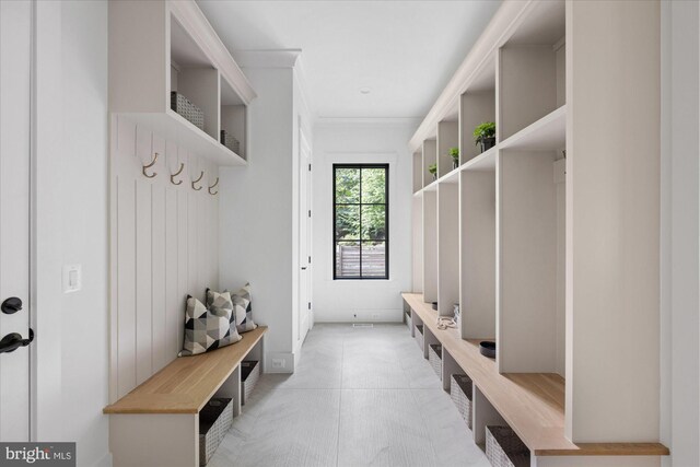 mudroom featuring light tile patterned flooring