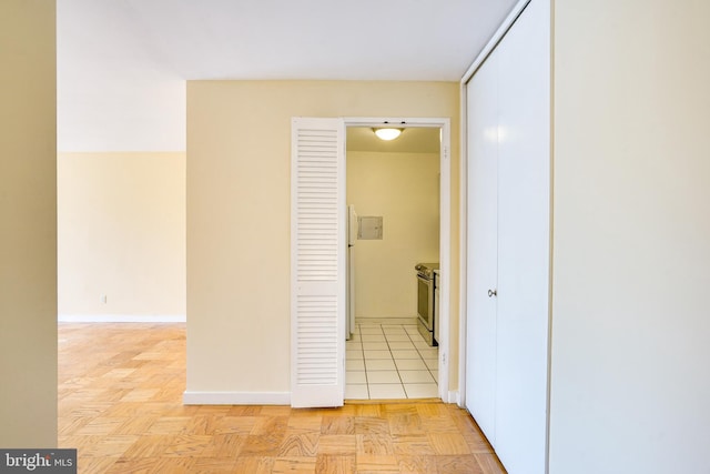 hallway with light parquet flooring