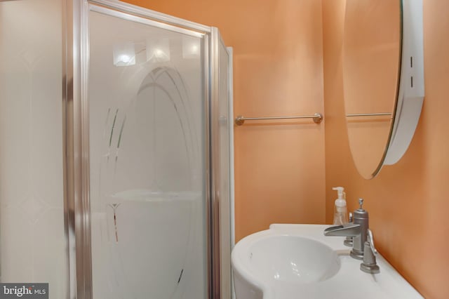 bathroom featuring sink and a shower with door