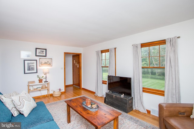 living room with light wood-type flooring