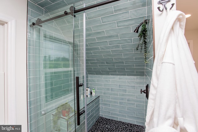 bathroom with a shower with curtain