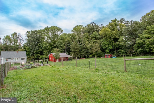 view of yard with a shed