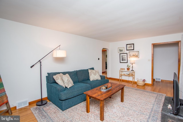 living room with wood-type flooring