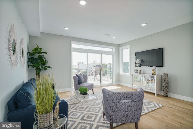 living room with light hardwood / wood-style floors