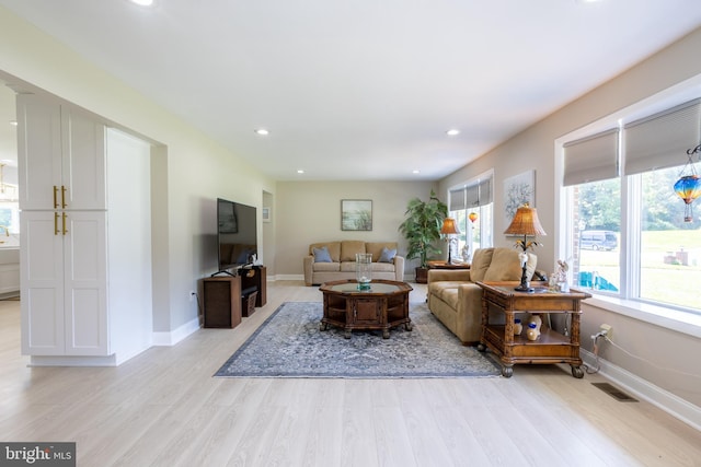 living room with light hardwood / wood-style floors