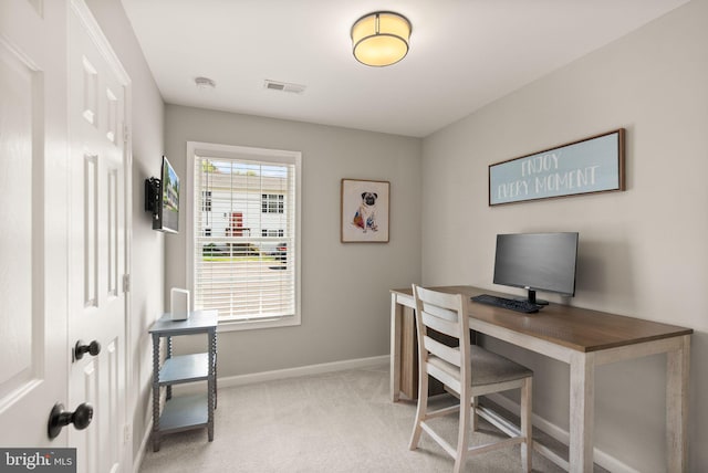 view of carpeted home office