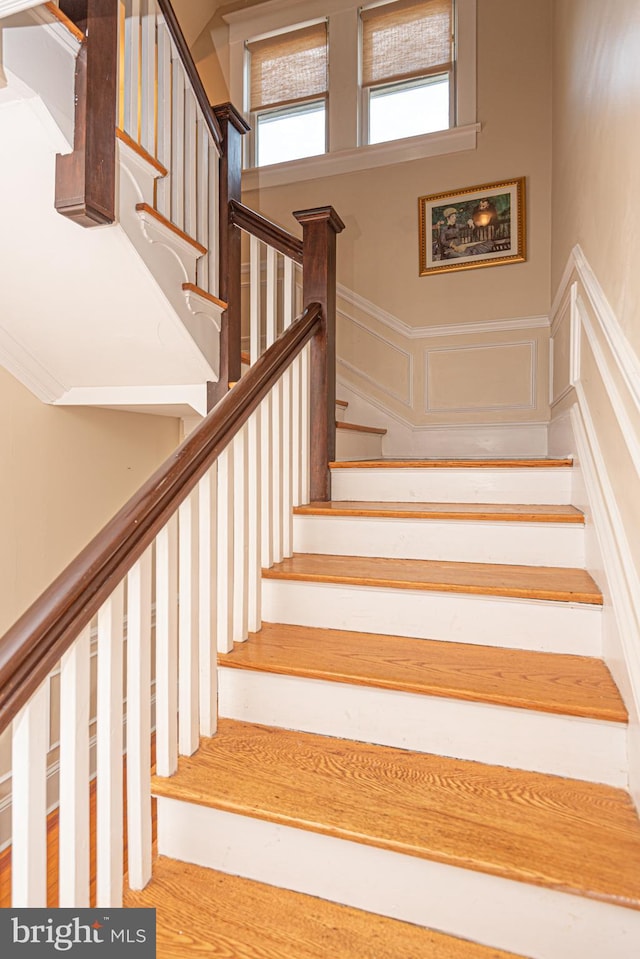 stairway featuring wood-type flooring