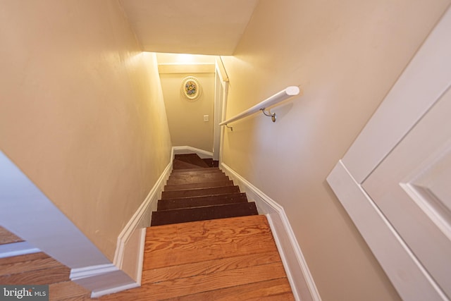 staircase with wood-type flooring