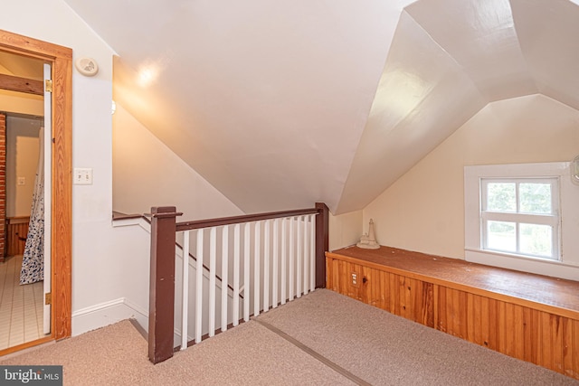 additional living space with lofted ceiling and carpet floors