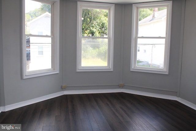 spare room with dark hardwood / wood-style flooring and a healthy amount of sunlight