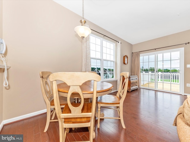 dining space with a healthy amount of sunlight and dark wood-type flooring