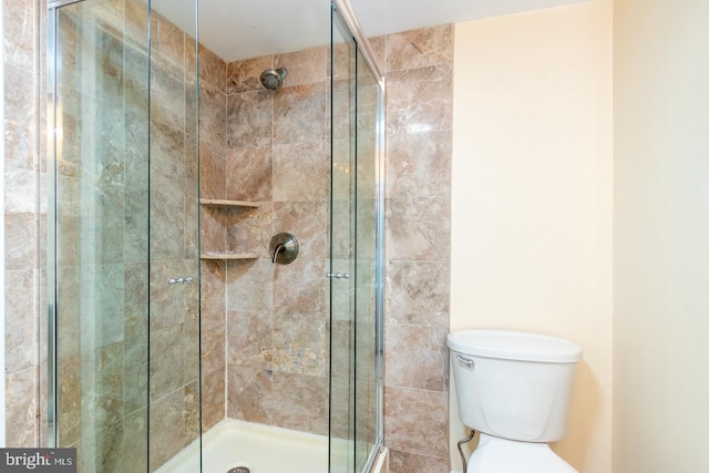 full bathroom featuring a stall shower and toilet