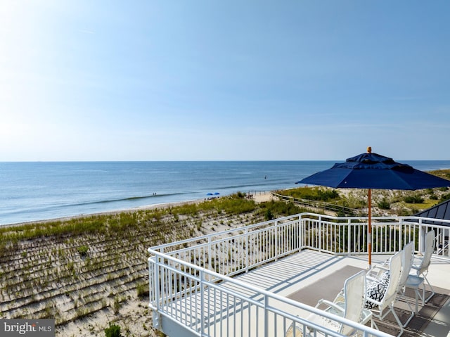 property view of water featuring a view of the beach