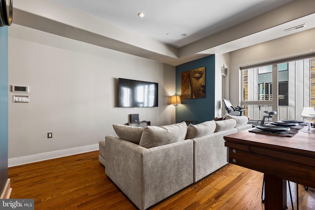 living room with hardwood / wood-style floors