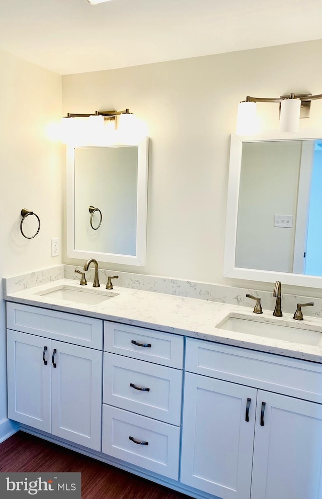 bathroom featuring wood-type flooring and vanity