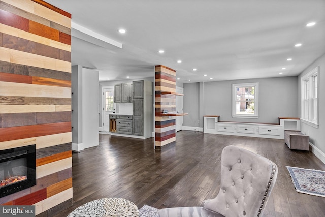 living room with hardwood / wood-style flooring