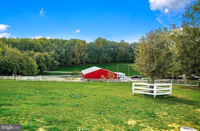 4116 Harford Creamery Rd, White Hall, MD 21161 - view of yard featuring a forest view, a rural view, fence, and an outbuilding