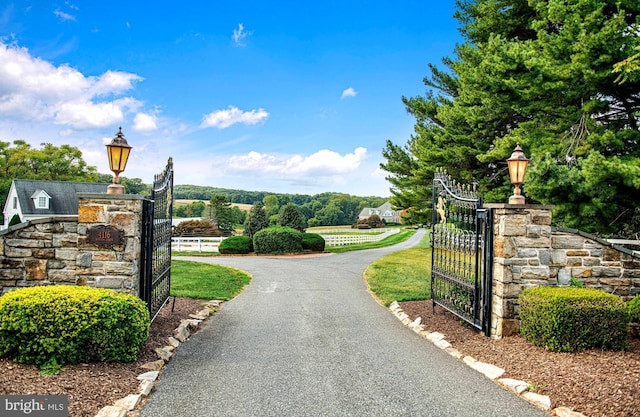 4116 Harford Creamery Rd, White Hall, MD 21161 - view of road featuring street lighting, a gated entry, a gate, and aphalt driveway