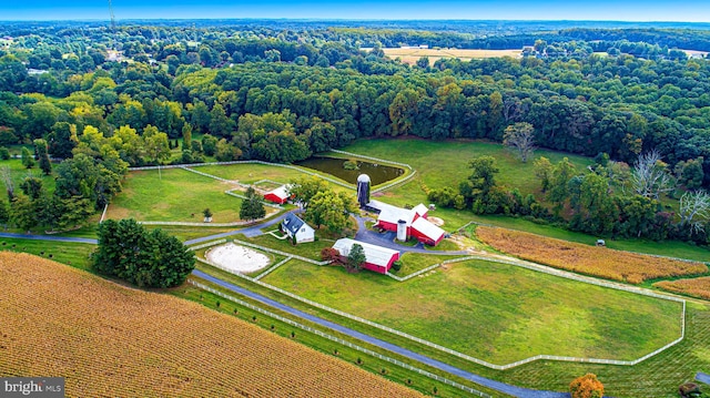 aerial view featuring a rural view