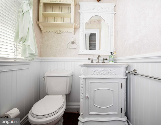 4116 Harford Creamery Rd, White Hall, MD 21161 - half bathroom featuring vanity, wainscoting, and toilet