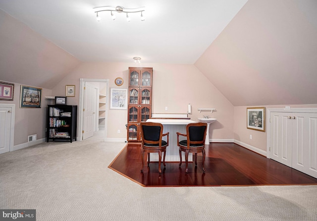 4116 Harford Creamery Rd, White Hall, MD 21161 - dining area with visible vents, baseboards, and vaulted ceiling