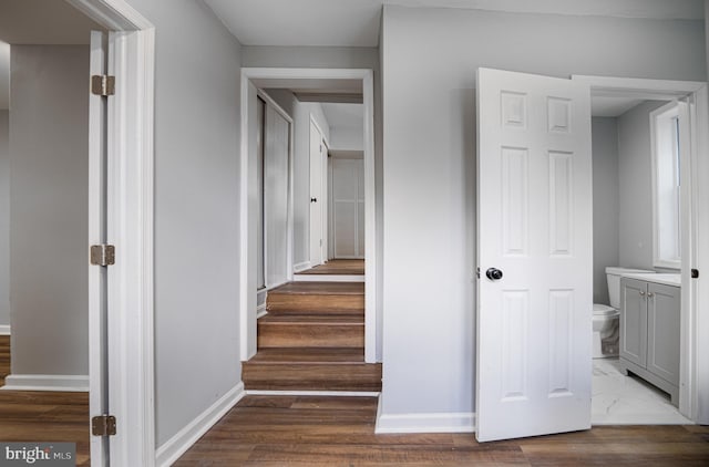 corridor with wood-type flooring