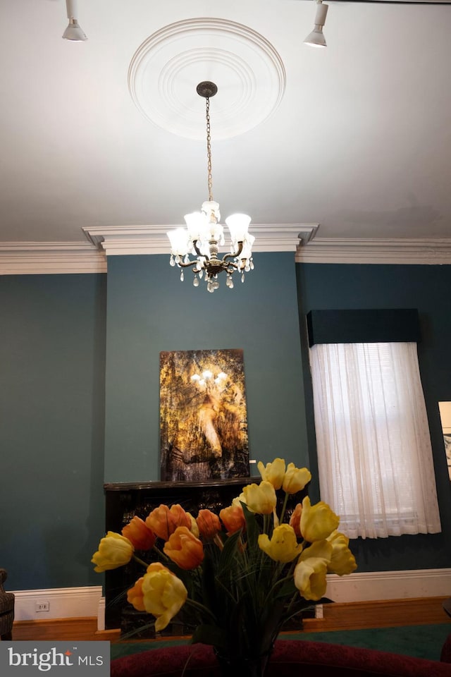 19 S Stricker St, Baltimore, MD 21223 - details featuring an inviting chandelier and ornamental molding